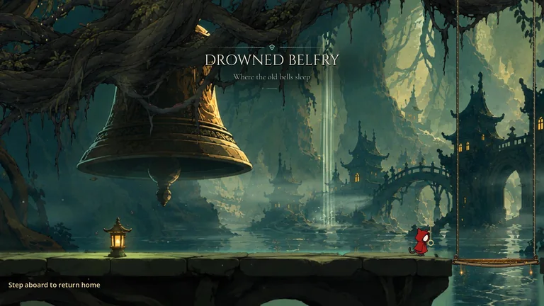The Drowned Belfry: a giant bell hangs over a flooded town