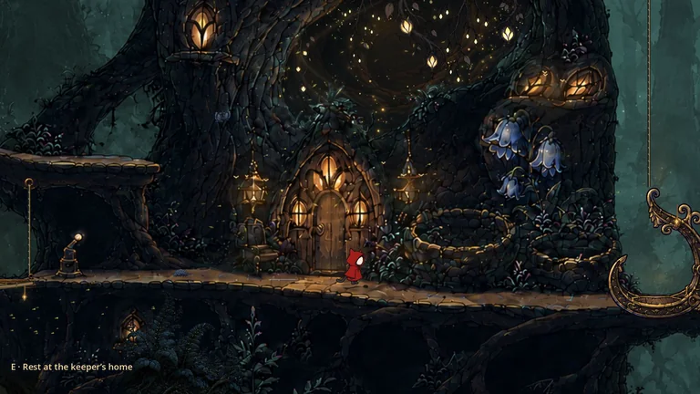 The Sanctuary after dark, lanterns lit