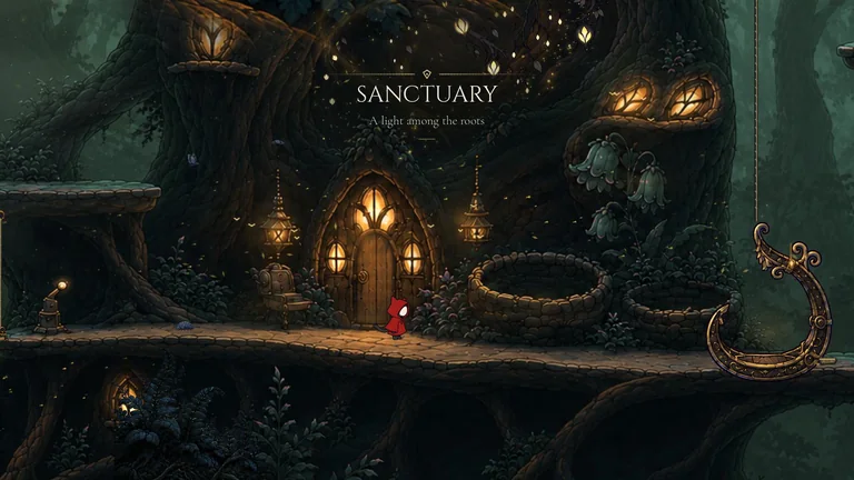 Arriving in the Sanctuary, its name fading in over the great tree